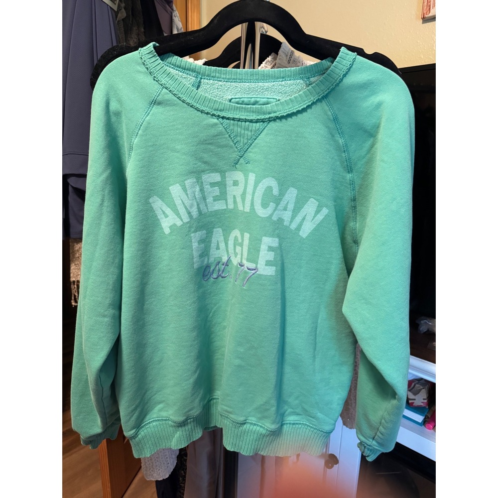 American Eagle Seriously Lived In Turquoise Green Graphic Sweatshirt Medium